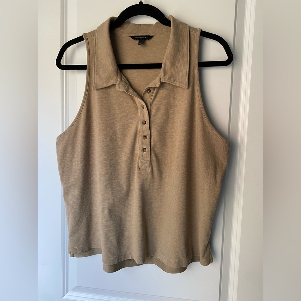 Banana Republic Tan Sleeveless Collared Tank Top Women’s Large - Picture 4 of 7